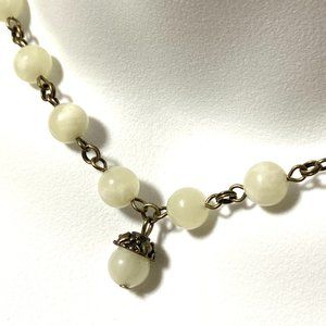 Natural Pale Green Serpentine Necklace, Cute Bronze Acorn + Genuine Gemstone